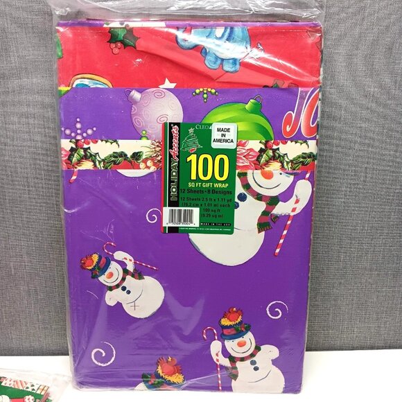 NOS VTG Cleo Christmas Wrapping Paper 100 Sq Ft 12 Sheets 8 Designs 80s 90s - Picture 1 of 7